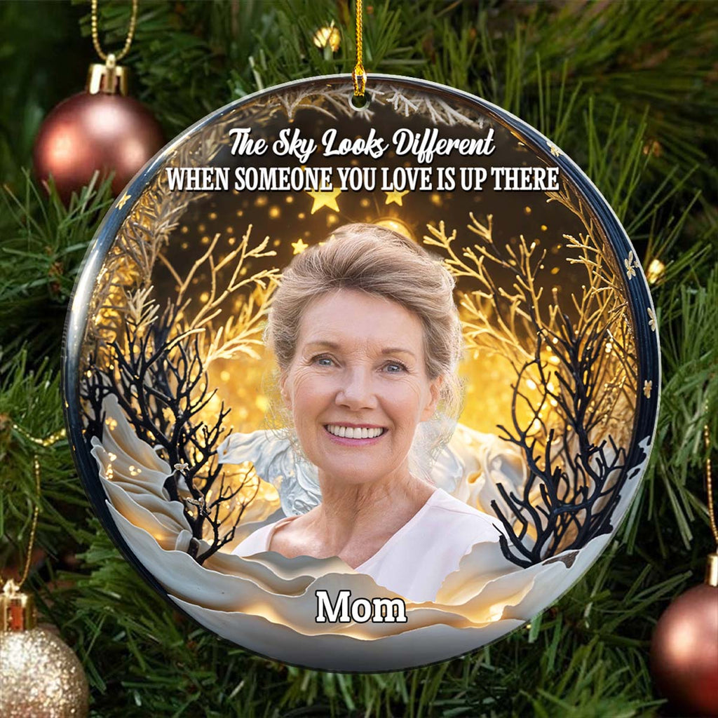 Custom Photo Memorial Christmas Ornament, Sympathy Keepsake • Photo The Sky Looks Different - Personalized Acrylic Ornament