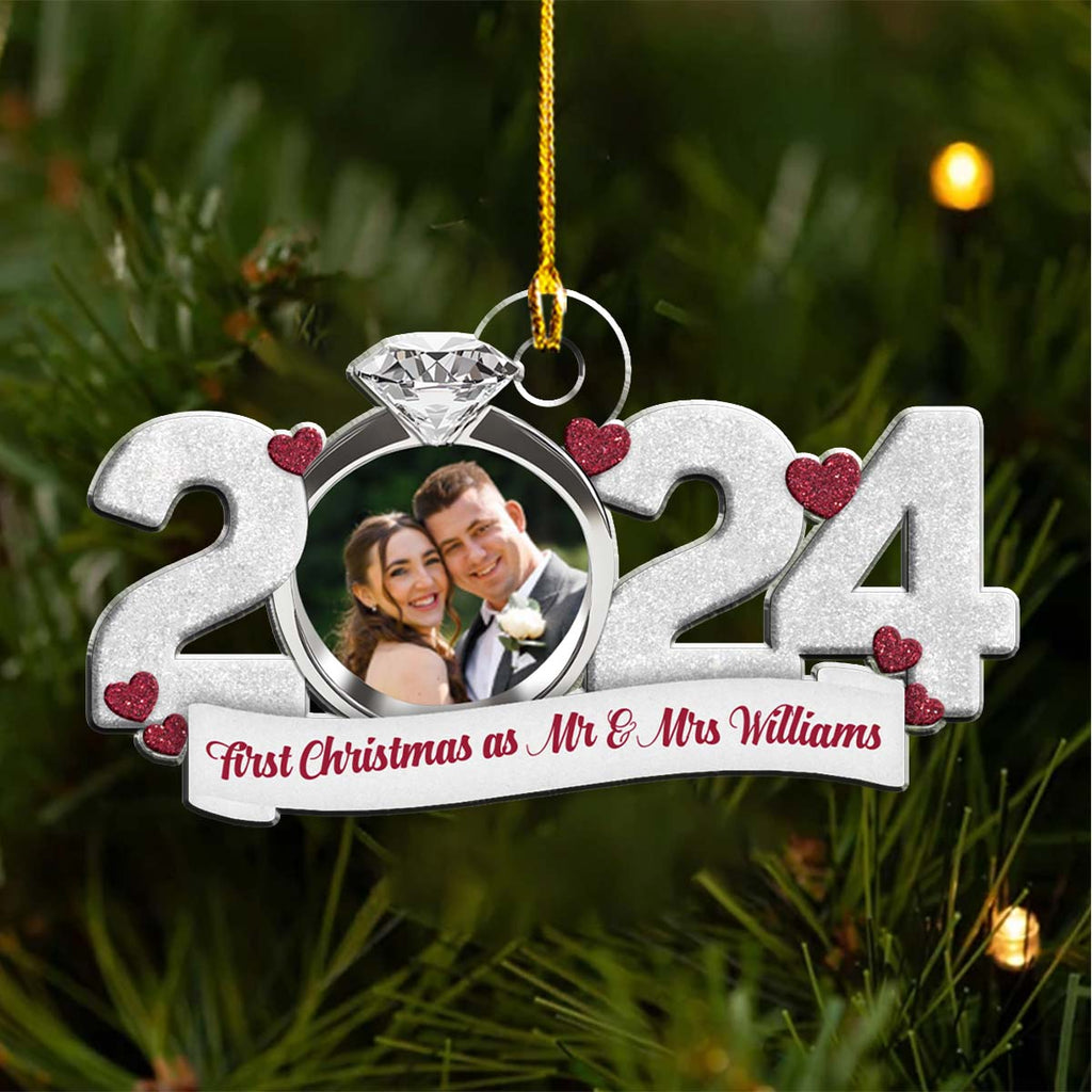 Custom Photo First Christmas Ornament Married, Gift for Newlyweds • First Christmas As Mr And Mrs - Personalized Acrylic Ornament