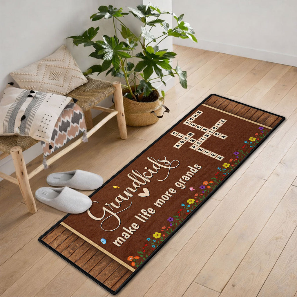Custom Family Name Rug, Housewarming Birthday Gift For Grandma Grandparents • Love My Grandkids Crossword - Personalized Runner Rug