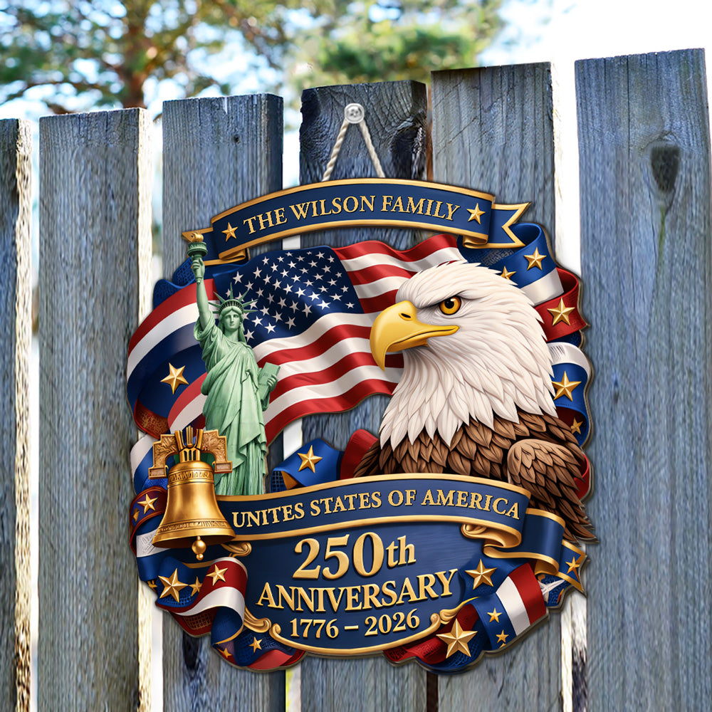 Custom Family Patriotic Hanging Decor, 4th of July • Time For The Grand Anniversary - Personalized Wood Sign