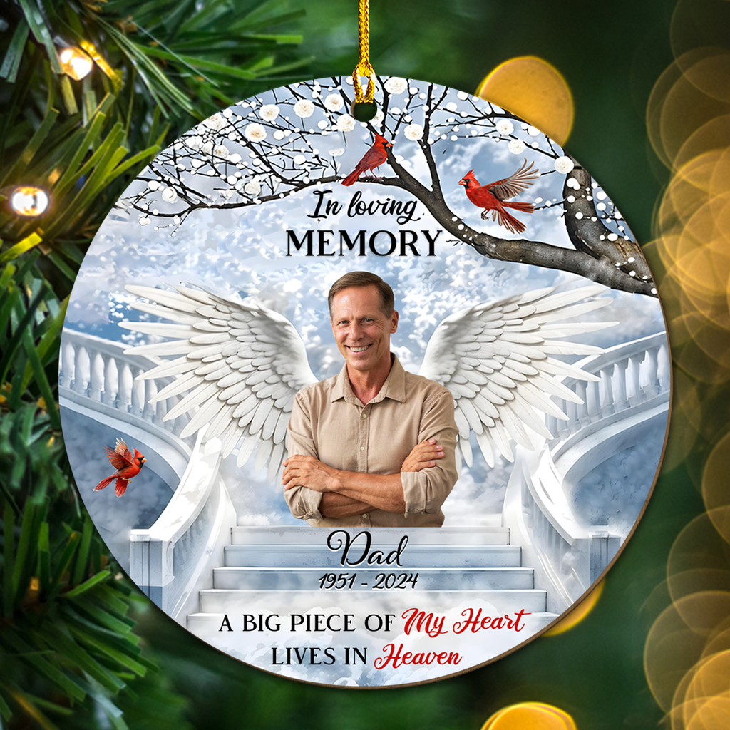 Custom Photo Memorial Christmas Ornament, Sympathy Keepsake • In Loving Memory - Personalized Wood Ornament