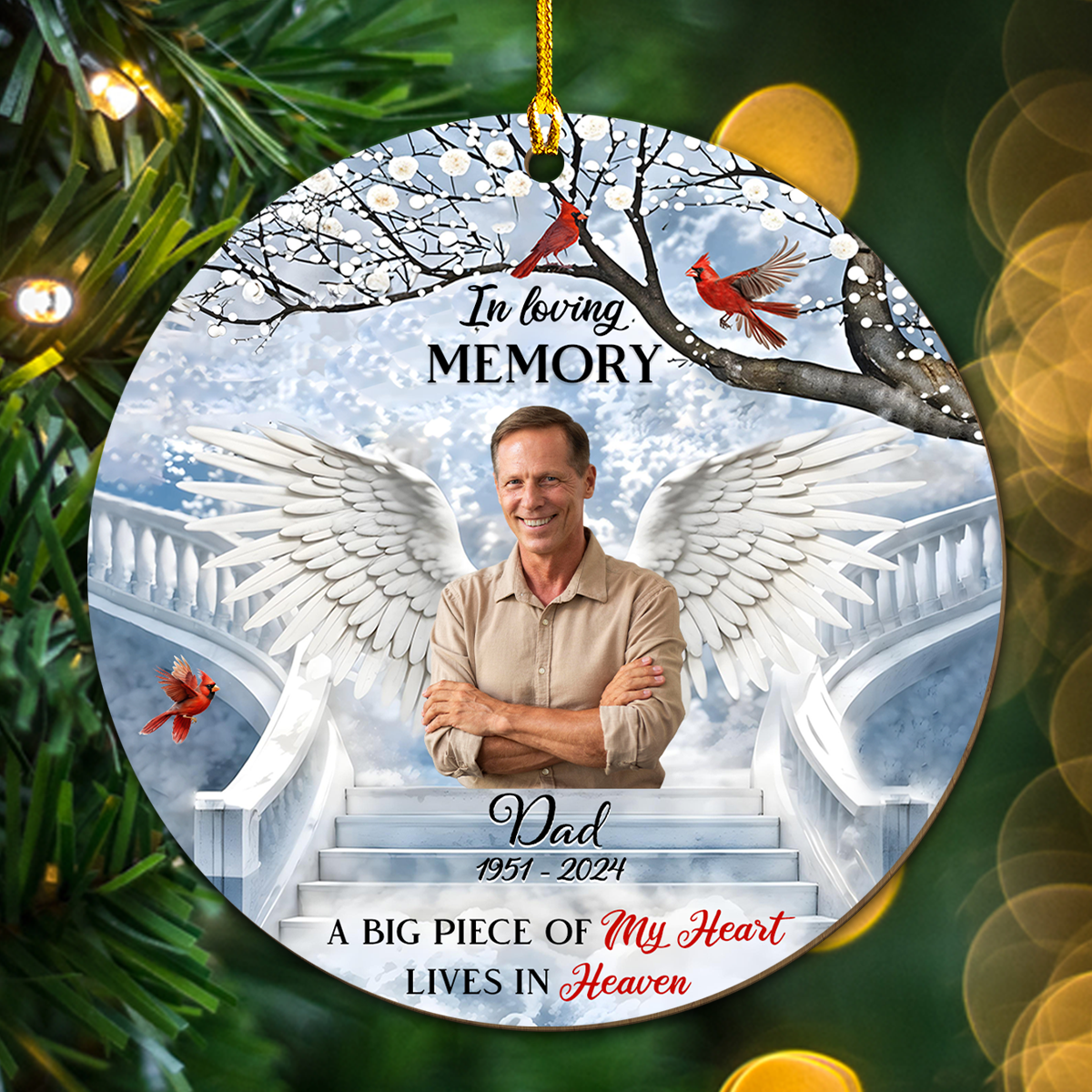Custom Photo Memorial Christmas Ornament, Sympathy Keepsake • In Loving Memory - Personalized Wood Ornament