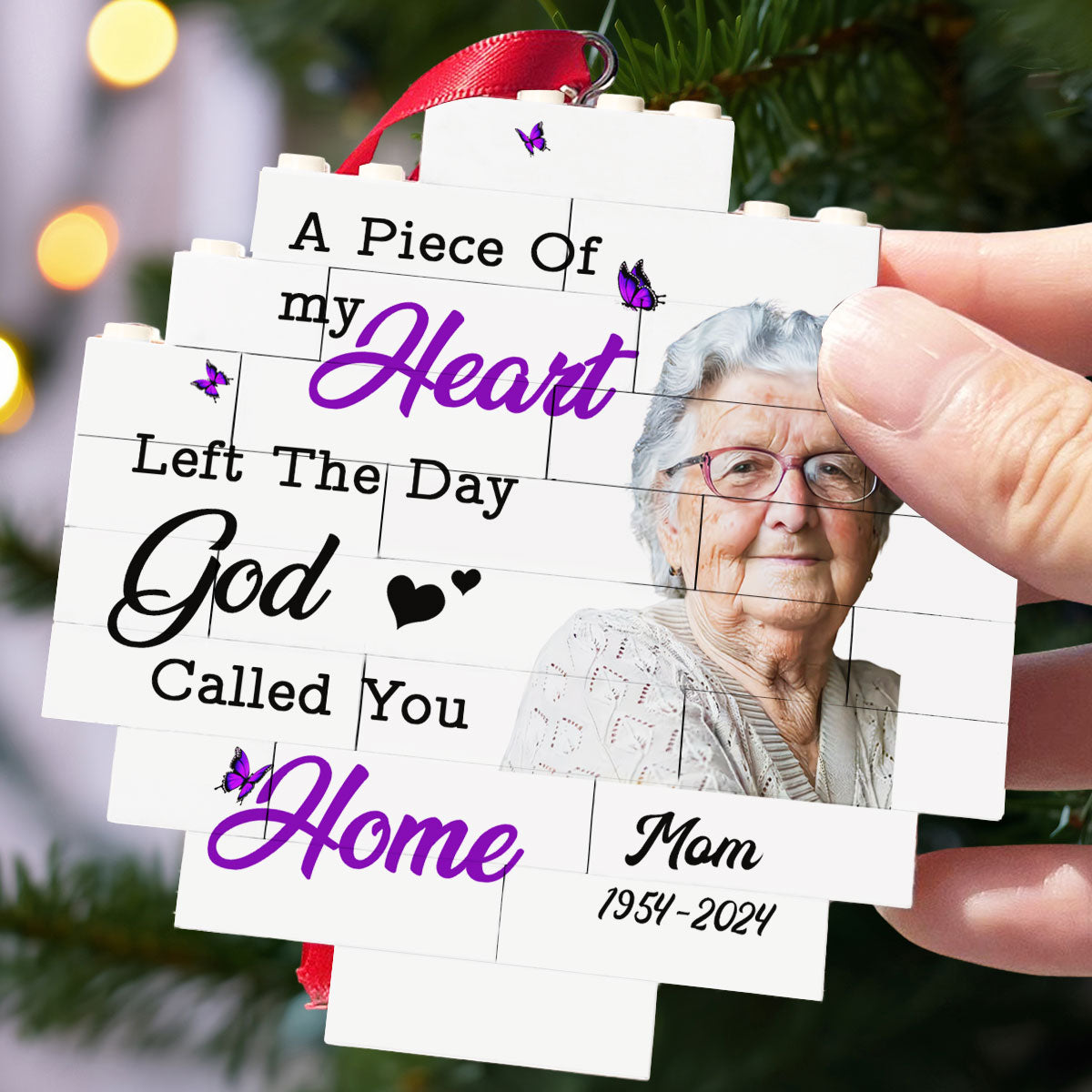 Custom Photo Memorial Christmas Ornament, Sympathy Keepsake • A Piece Of My Heart - Personalized Puzzle Ornament
