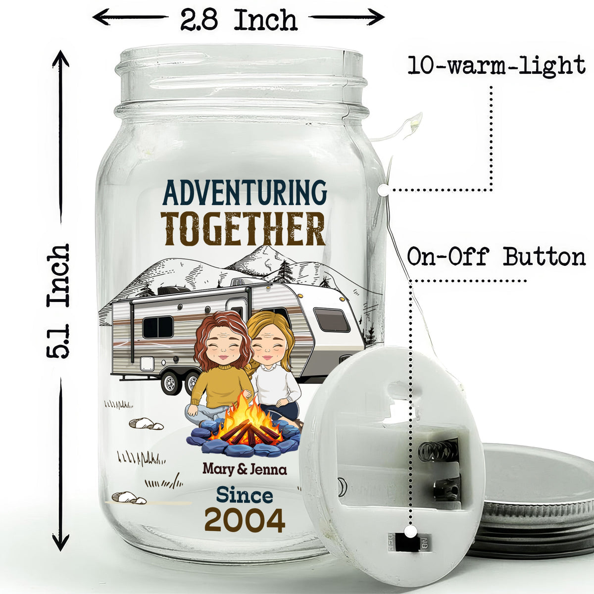 Adventuring Together - Personalized Mason Jar Light