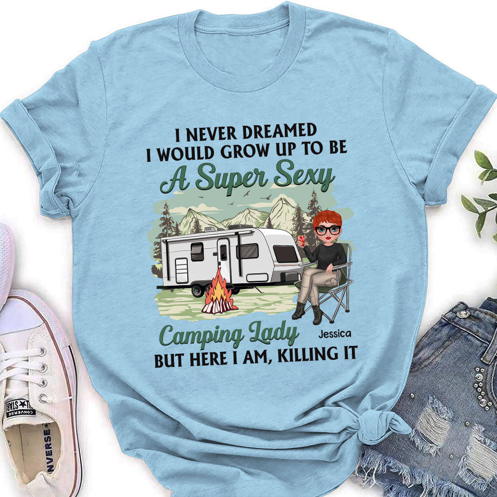 Custom Christmas & Birthday Keepsake Gift • Camping Lady - Personalized Women's T-shirt