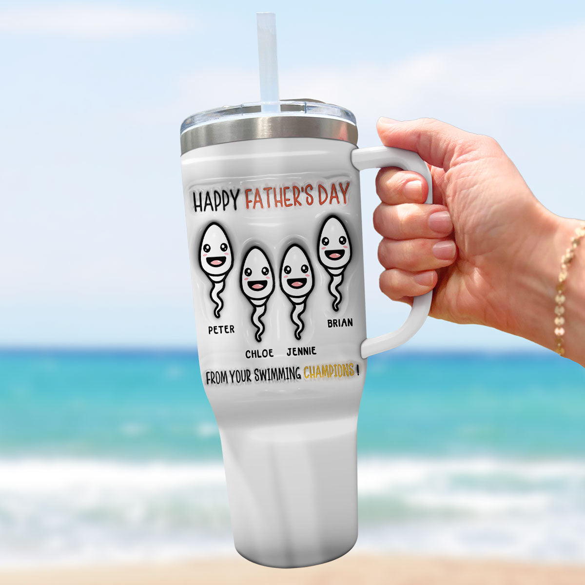 Custom Christmas Birthday Gifts For Dad • From Your Swimming Champions - Personalized 3D Inflated Effect Printed 40 Oz Tumbler