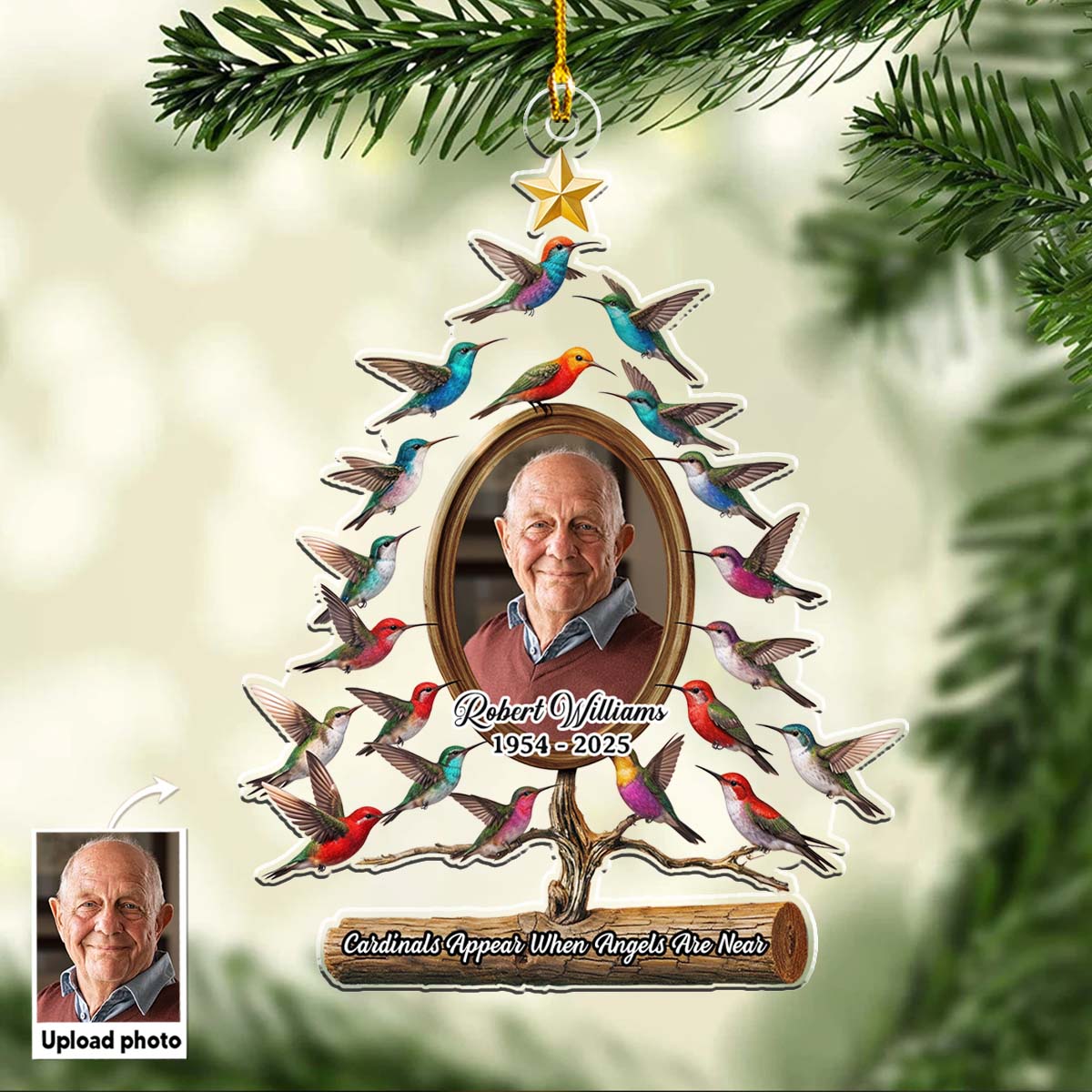 Custom Photo Memorial Christmas Ornament, Sympathy Keepsake • Hummingbird - Personalized Acrylic Ornament