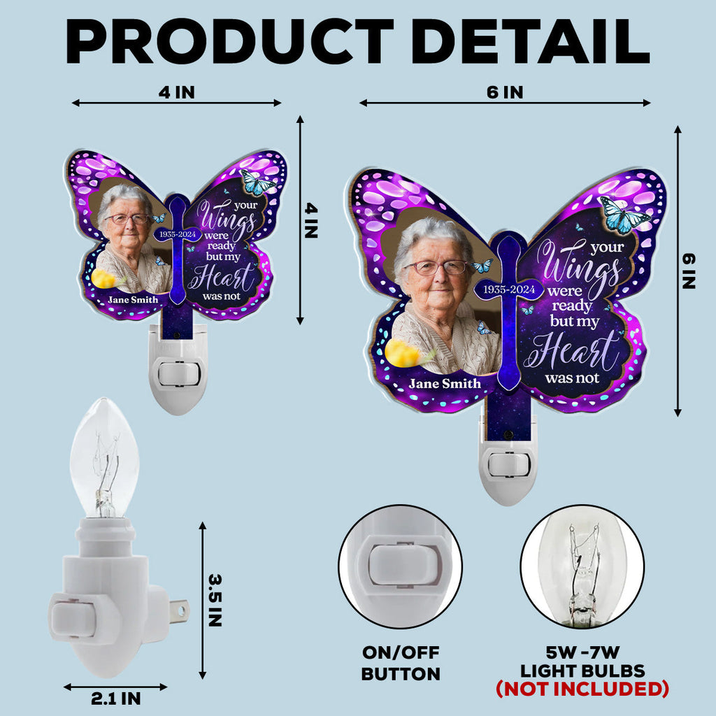 Custom Photo Led Light Gift, Family Keepsake • Your Wings Were Ready - Personalized Wood And Acrylic Night Light