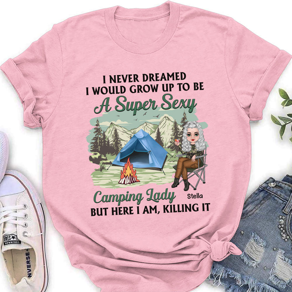 Custom Christmas & Birthday Keepsake Gift • Camping Lady - Personalized Women's T-shirt
