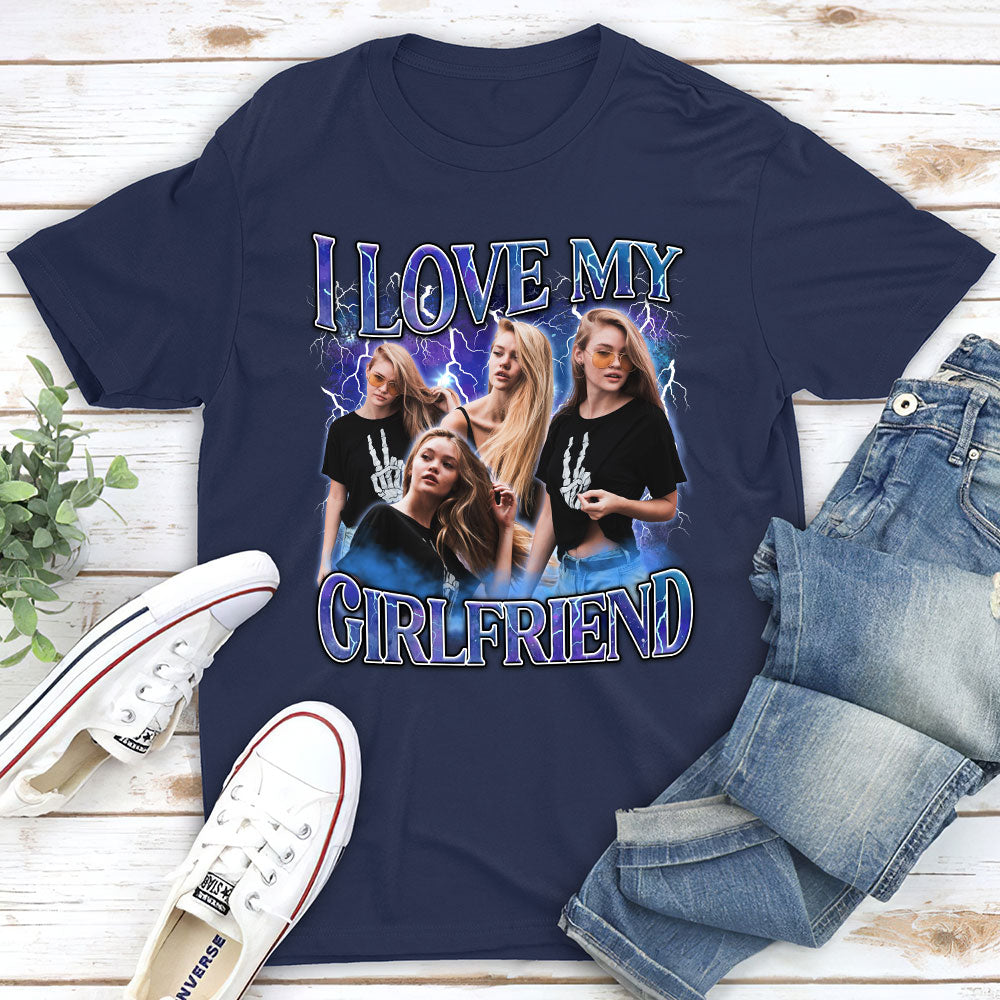 Custom Photo Anniversary Keepsake Gifts For Couple • I Love My Girlfriend - Personalized Premium T-shirt