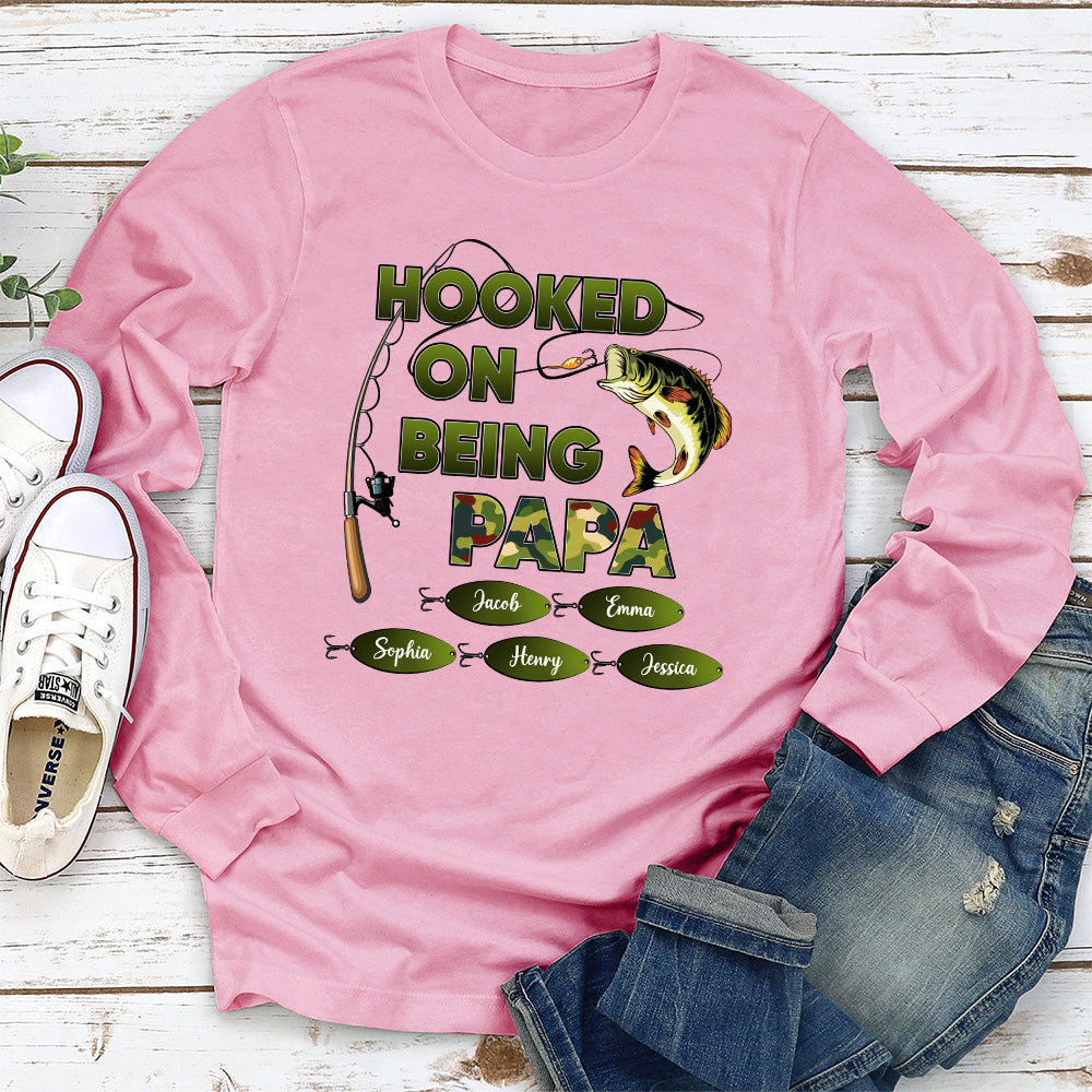 Custom Christmas & Birthday Gift for Dad, Grandpa • Hooked On Being Grandpa Papa - Personalized Shirt