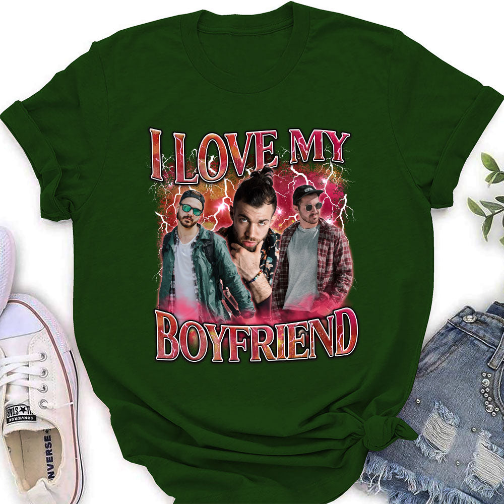 Custom Photo Anniversary Keepsake Gifts For Couple • I Love My Girlfriend - Personalized Women's T-shirt