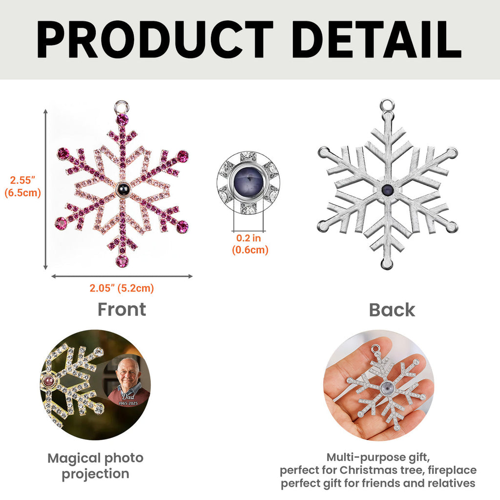 Custom Photo Memorial Christmas Ornament, Sympathy Keepsake • Our Loving Memory - Personalized Photo Snowflake Projection Ornament