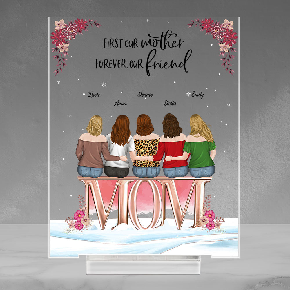 Custom Decor for Mom, Special Gift for Mother • Mother And Daughters Forever Linked Together - Personalized Acrylic Plaque With Base