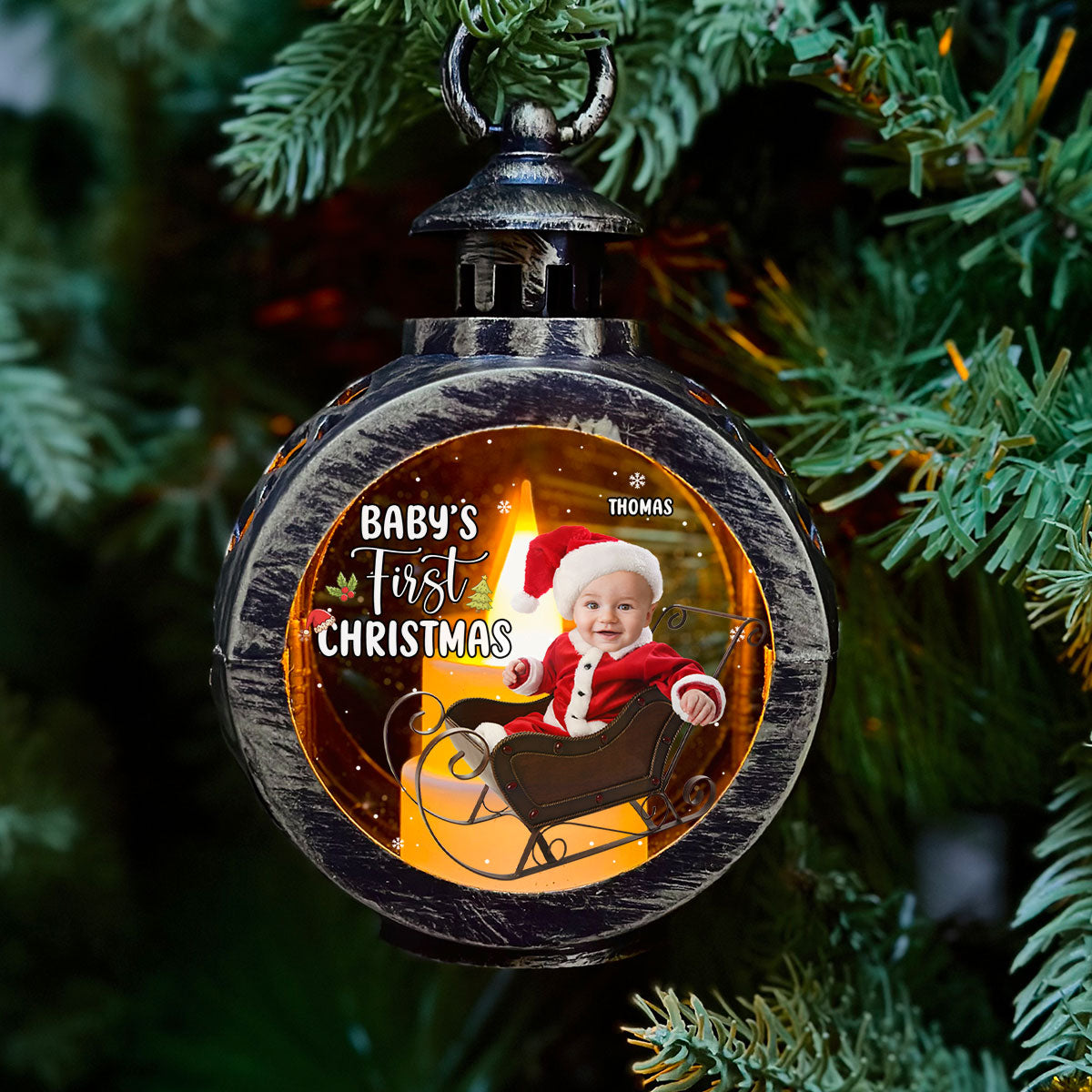 Custom Photo Family Christmas Gifts, Holiday Decor • Baby Christmas - Personalized Christmas Lantern