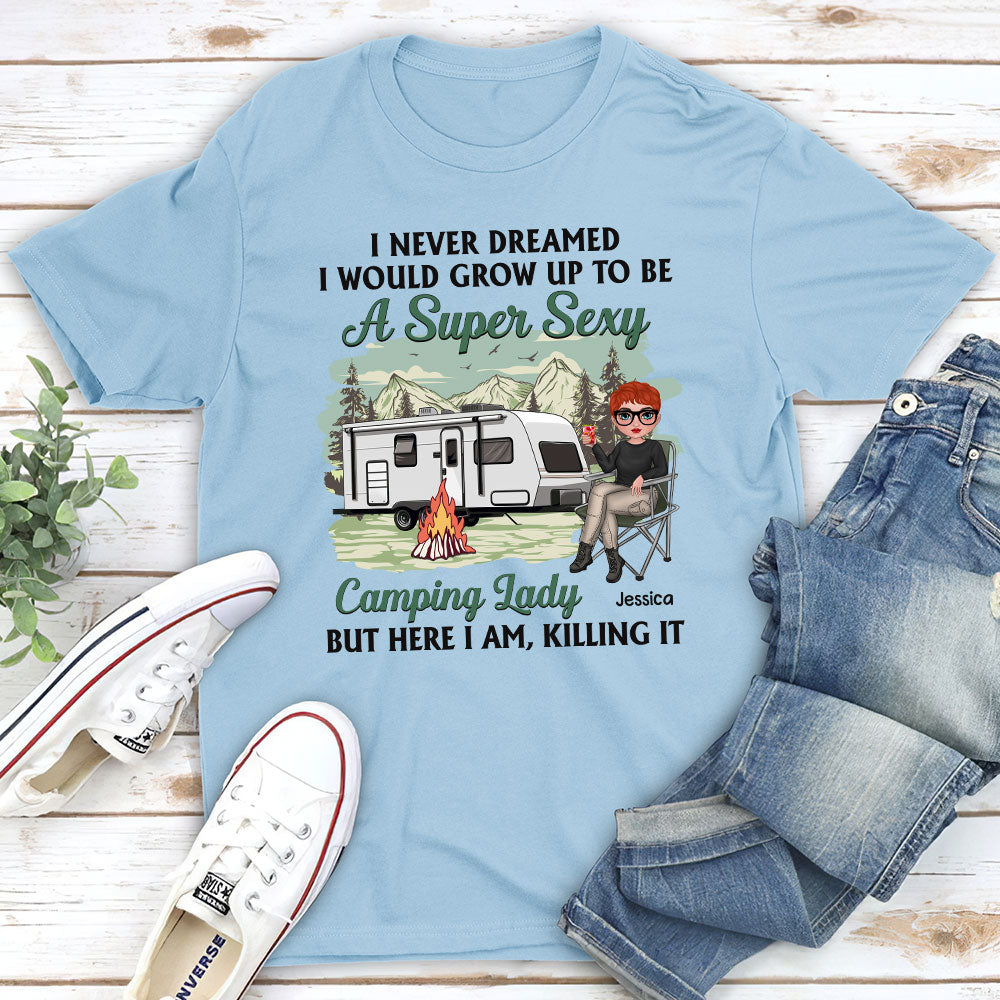 Custom Christmas & Birthday Keepsake Gift • Camping Lady - Personalized Unisex T-shirt