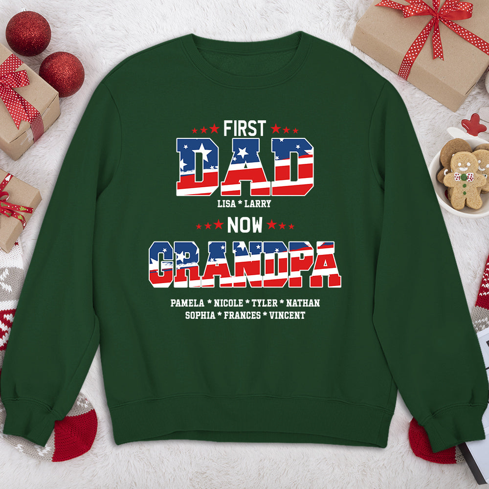 Custom Christmas & Birthday Gift for Dad, Grandpa • First Dad Now Papa - Personalized Shirt