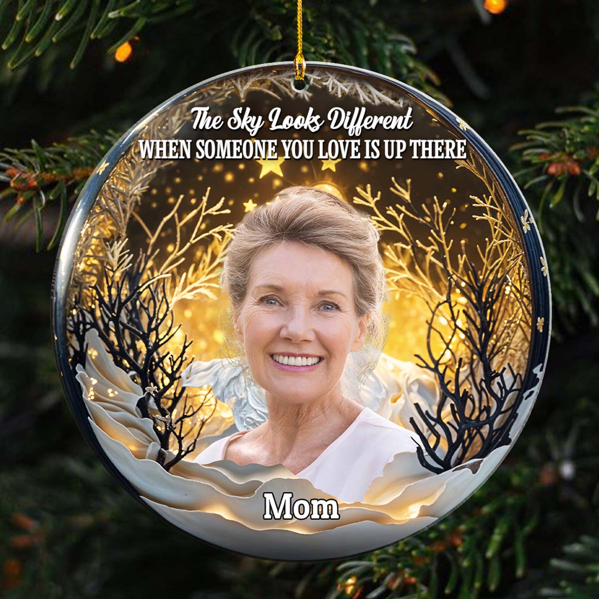 Custom Photo Memorial Christmas Ornament, Sympathy Keepsake • Photo The Sky Looks Different - Personalized Acrylic Ornament