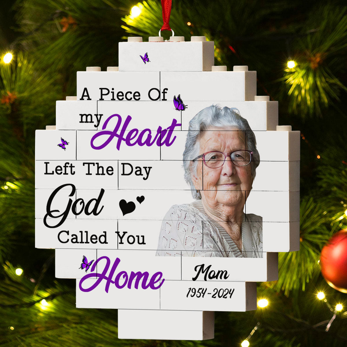 Custom Photo Memorial Christmas Ornament, Sympathy Keepsake • A Piece Of My Heart - Personalized Puzzle Ornament