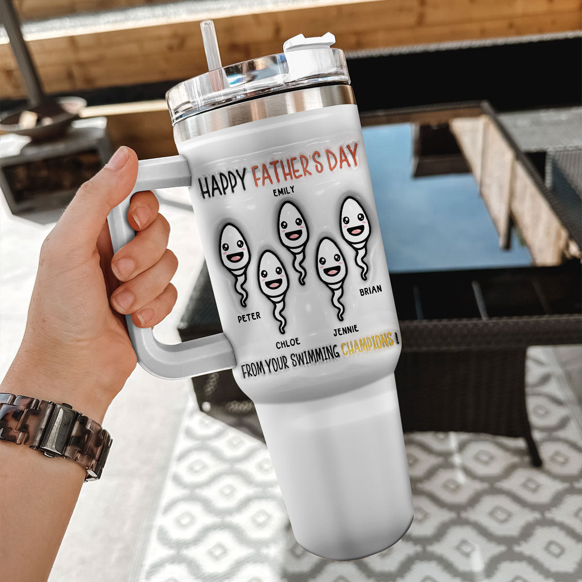 Custom Christmas Birthday Gifts For Dad • From Your Swimming Champions - Personalized 3D Inflated Effect Printed 40 Oz Tumbler
