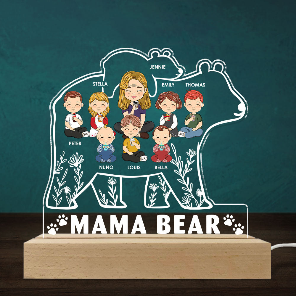 Custom Photo Gift for Mom Grandma, Mother's Day Birthday • Mama Bear - Personalized LED Light