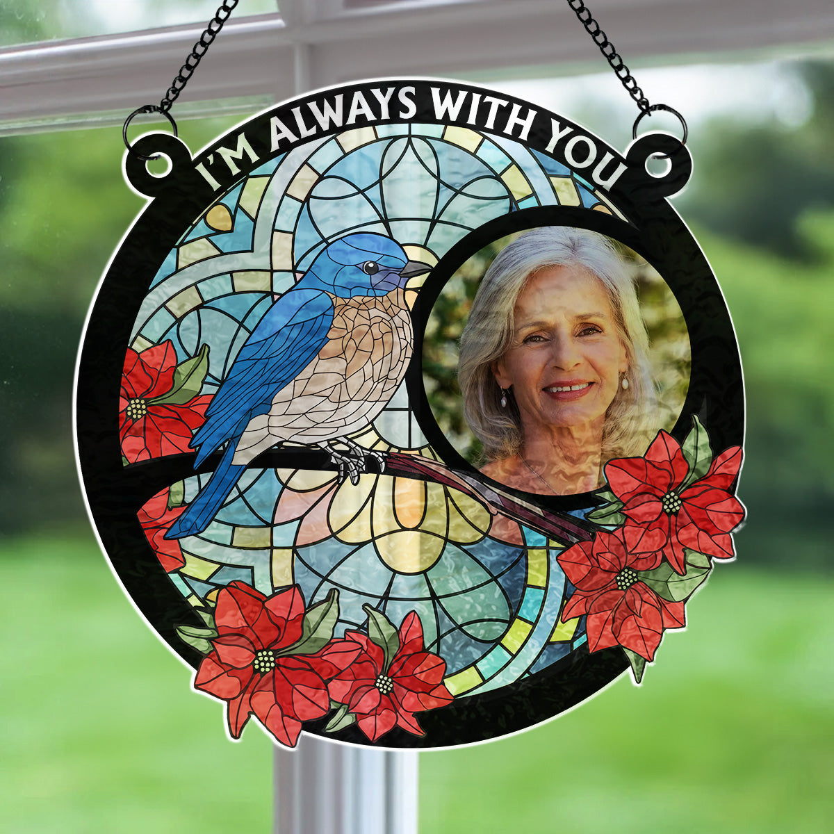 Custom Photo Memorial Hanging Decor, Remembrance Keepsake • Always With You - Personalized Wavy Suncatcher