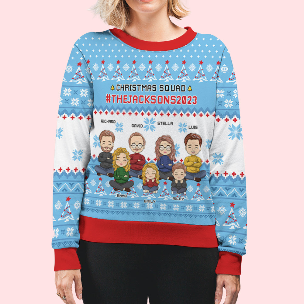 Custom Family Christmas Sweatshirt, Gift for Family Members • Family Squad - Personalized All-Over-Print Sweatshirt