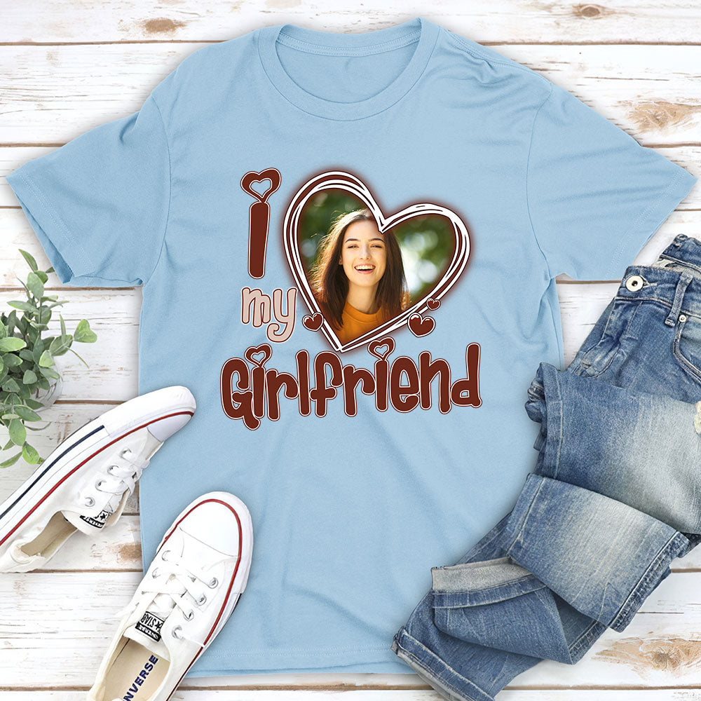 Custom Photo Christmas & Birthday Keepsake Gift • I Love My Girlfriend - Personalized Premium T-shirt