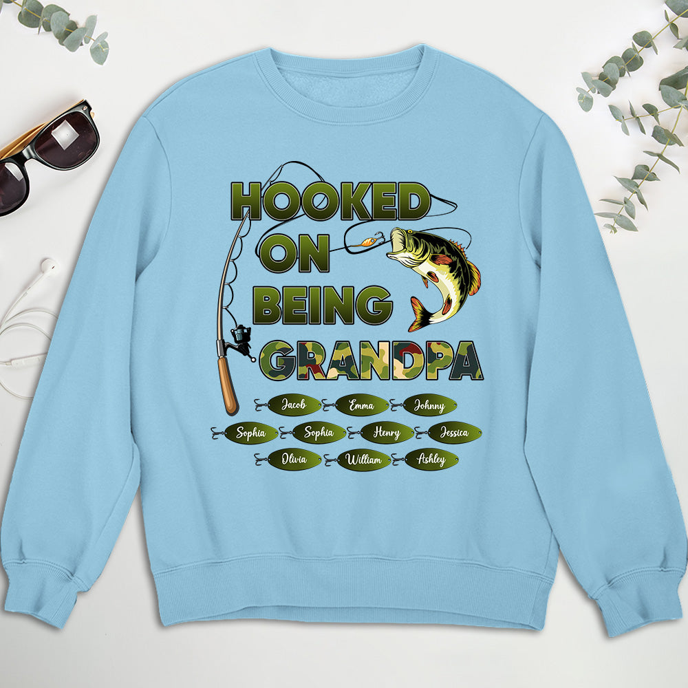Custom Christmas & Birthday Gift for Dad, Grandpa • Hooked On Being Grandpa Papa - Personalized Shirt