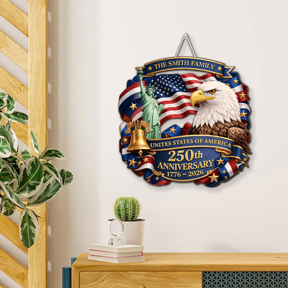 Custom Family Patriotic Hanging Decor, 4th of July • Time For The Grand Anniversary - Personalized Wood Sign