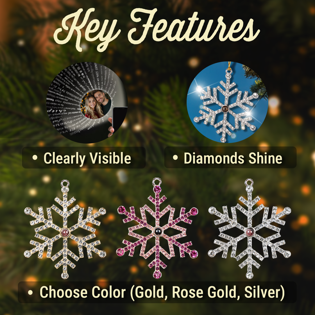 Custom Photo Sister Christmas Ornament • Side By Side Tile By Tile - Personalized Photo Snowflake Projection Ornament