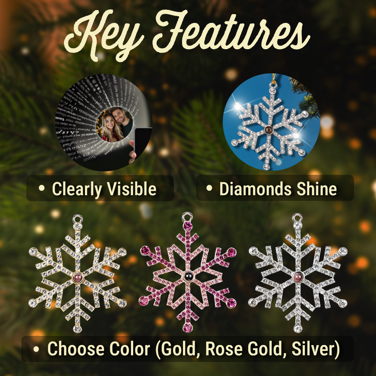 Custom Photo Sister Christmas Ornament • Side By Side Tile By Tile - Personalized Photo Snowflake Projection Ornament