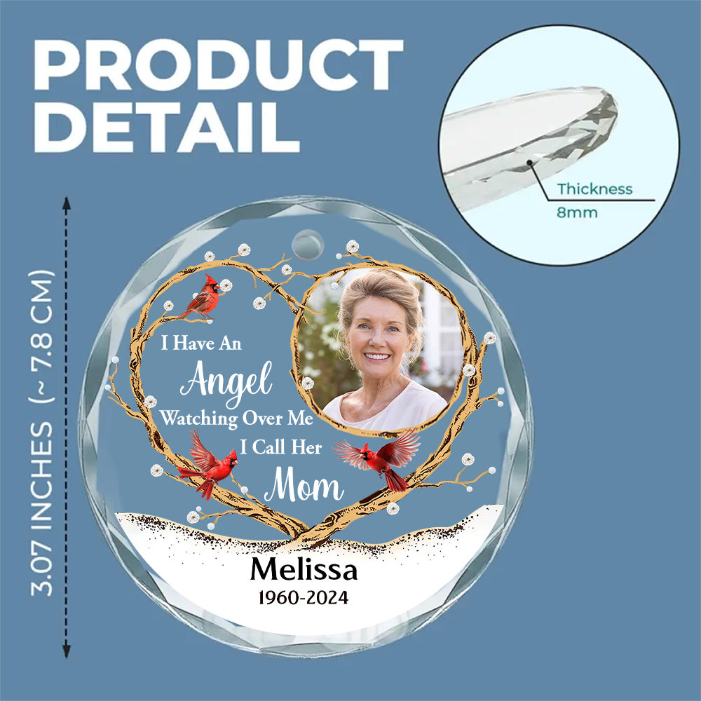Custom Photo Memorial Christmas Ornament, Sympathy Keepsake • An Angel Watching Over Me - Personalized Glass Ornament