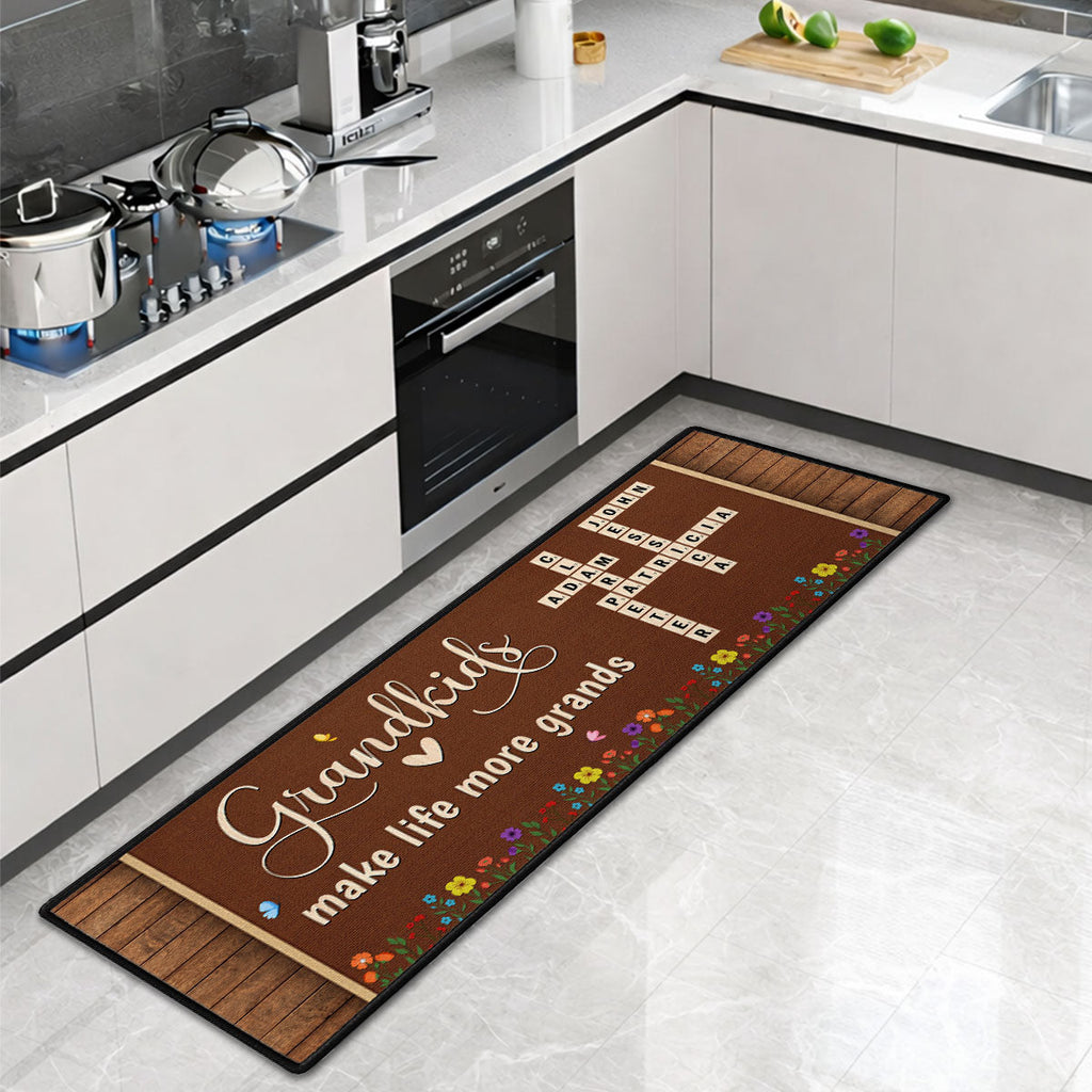 Custom Family Name Rug, Housewarming Birthday Gift For Grandma Grandparents • Love My Grandkids Crossword - Personalized Runner Rug