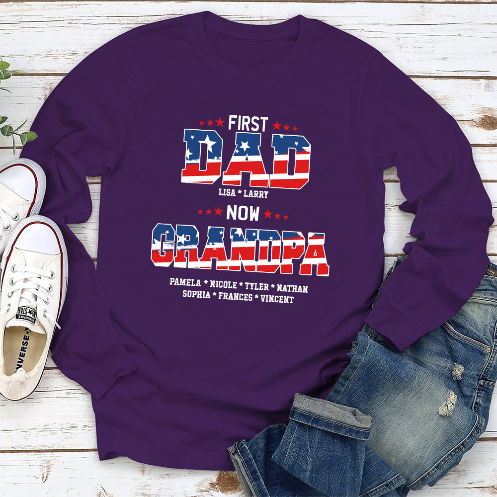 Custom Christmas & Birthday Gift for Dad, Grandpa • First Dad Now Papa - Personalized Shirt
