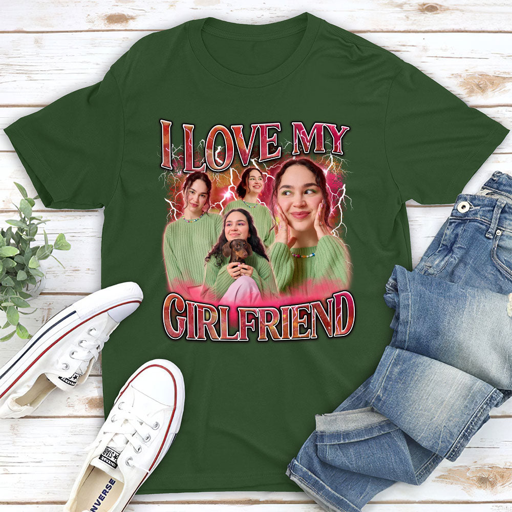 Custom Photo Anniversary Keepsake Gifts For Couple • I Love My Girlfriend - Personalized Premium T-shirt