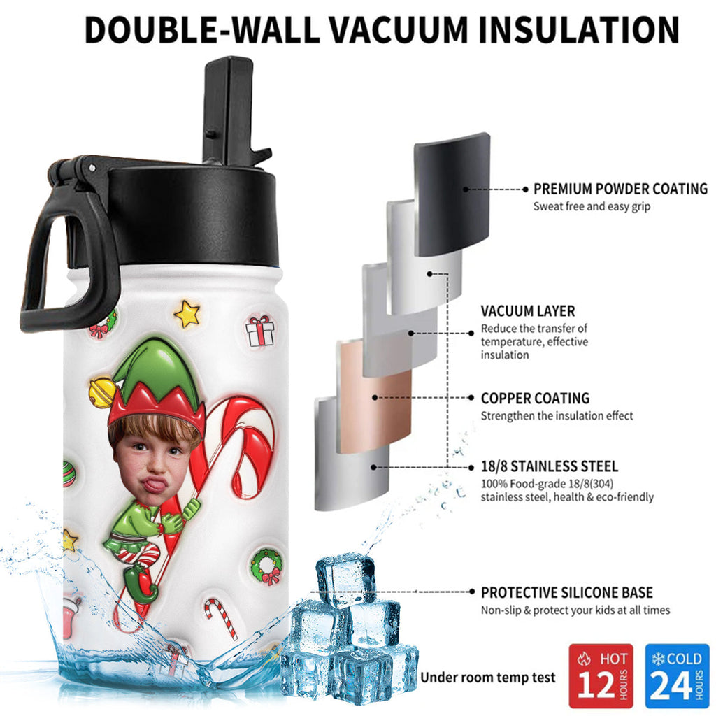 Santa Helper - Personalized 3D Inflated Effect Kids Water Bottle