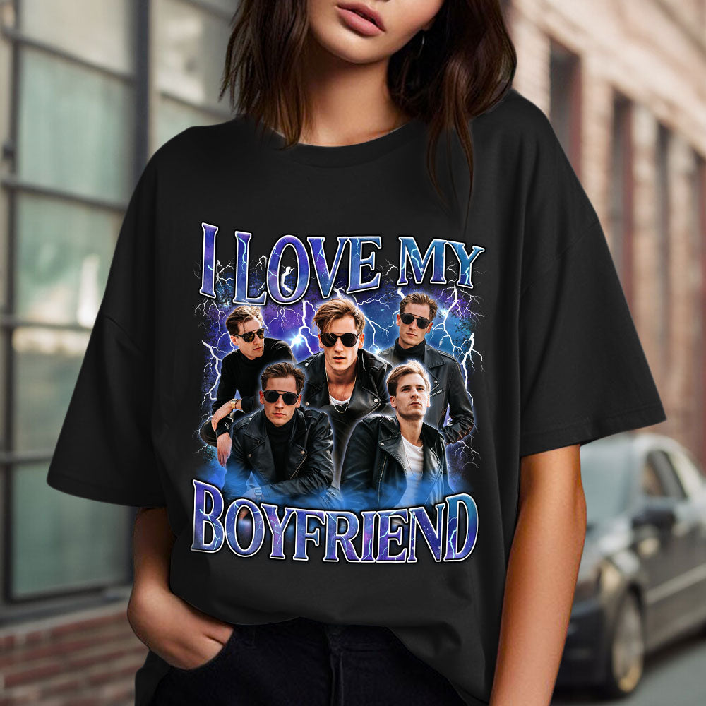 Custom Photo Anniversary Keepsake Gifts For Couple • I Love My Girlfriend - Personalized Women's T-shirt