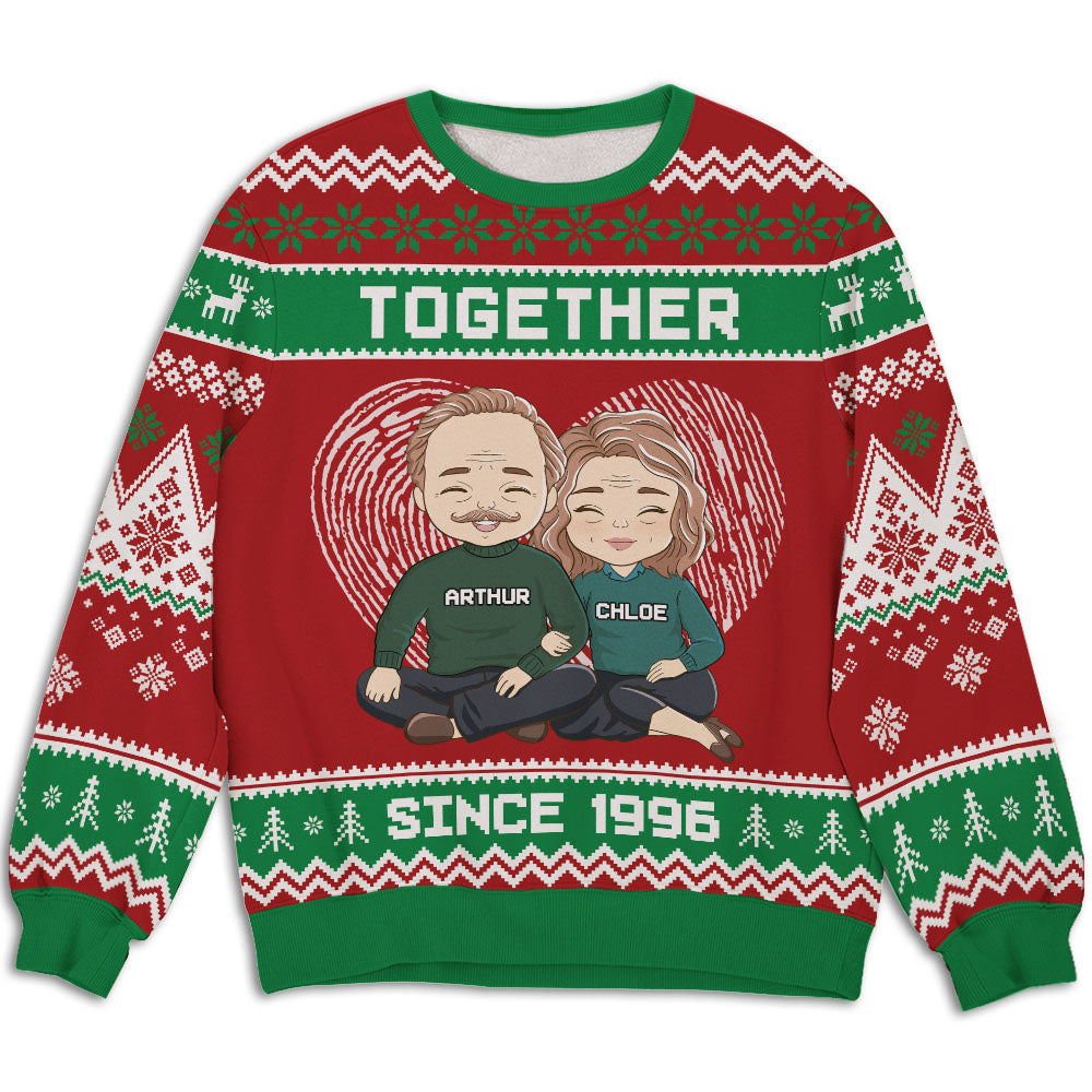 Custom Couple Christmas Sweatshirt, Anniversary Gift • Together - Personalized Couple All-Over-Print Sweatshirt