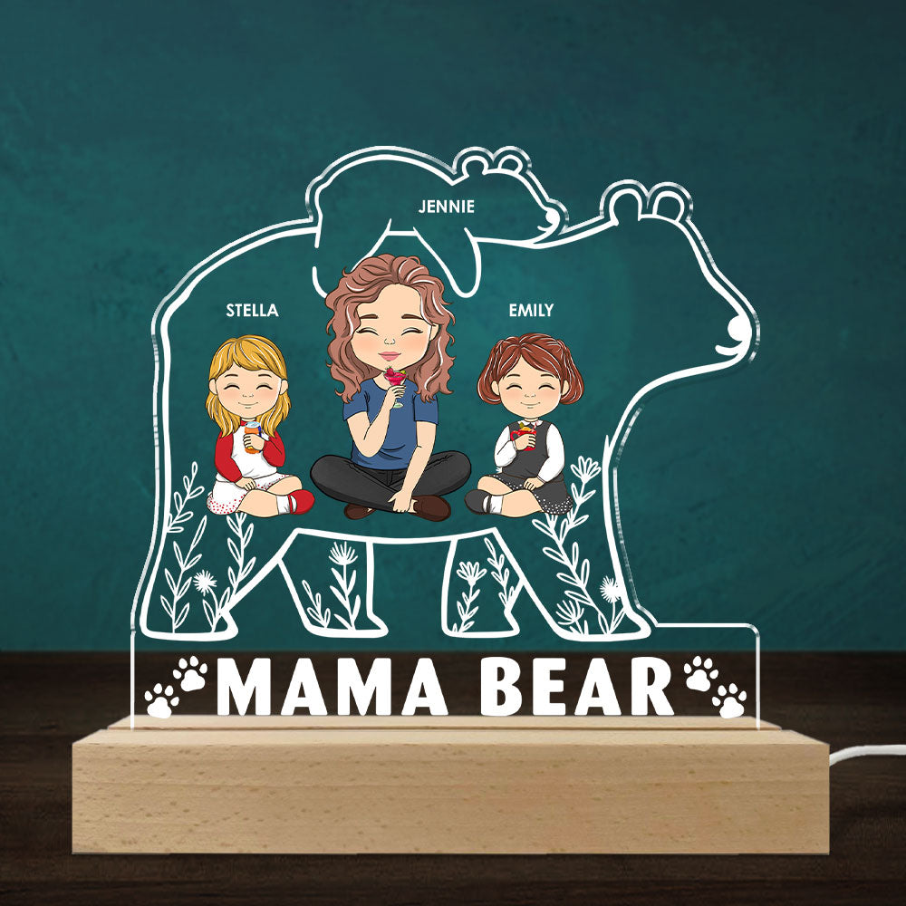 Custom Photo Gift for Mom Grandma, Mother's Day Birthday • Mama Bear - Personalized LED Light