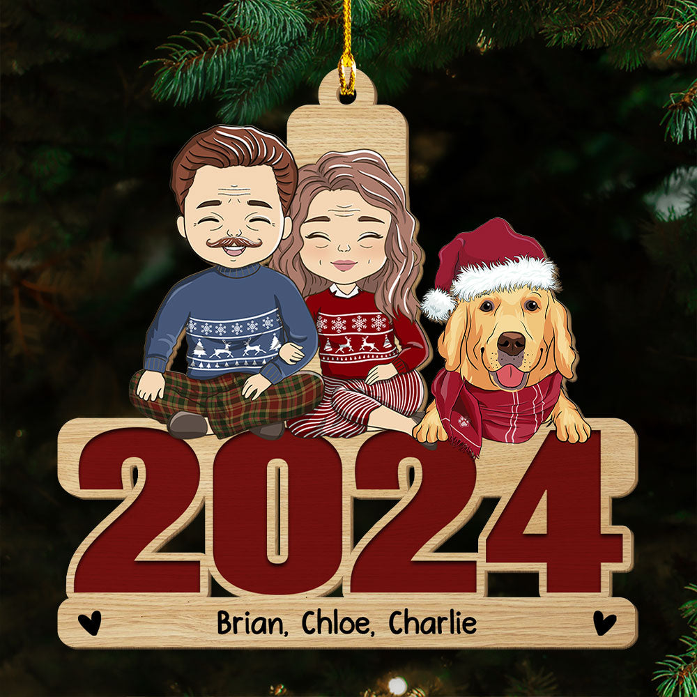Custom Keepsake Christmas Ornament •  Holiday With Pets - Personalized 1-layered Wood Ornament