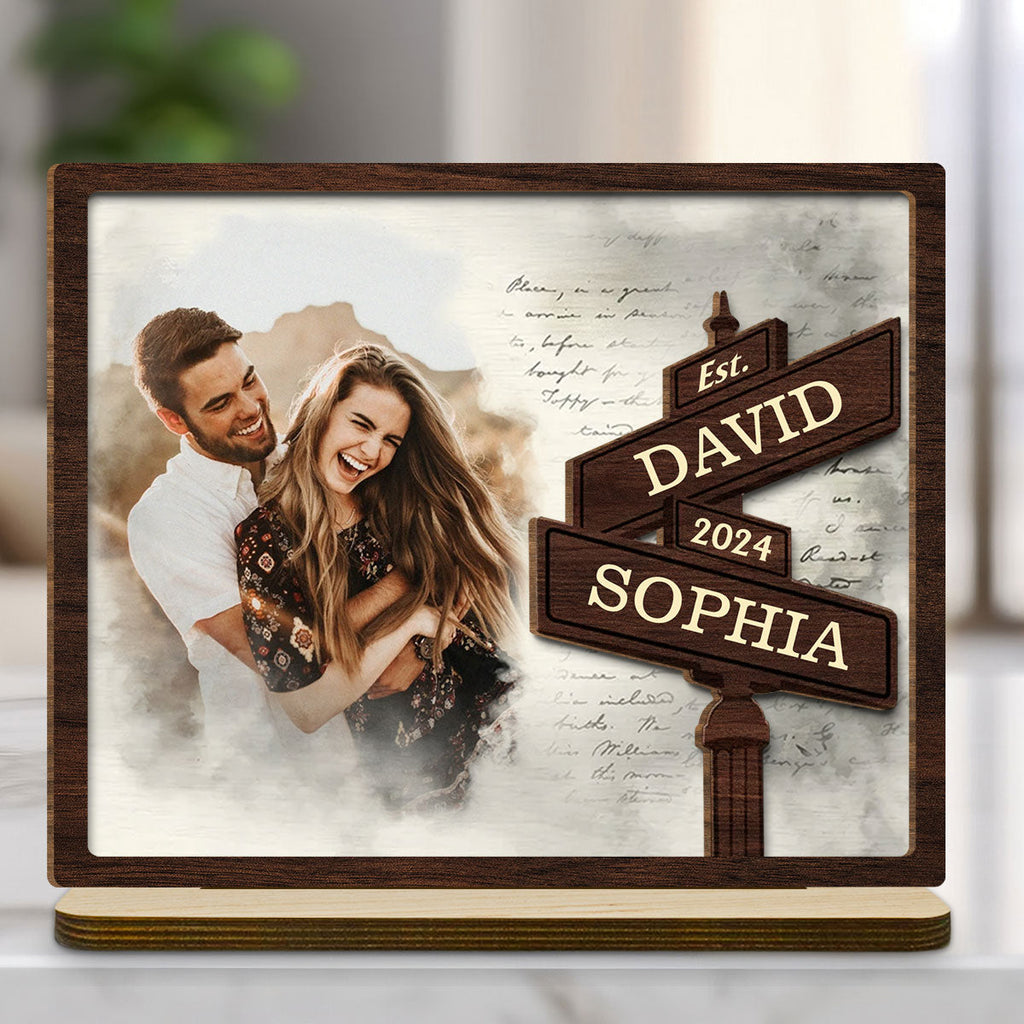 Custom Couple's Decor, Anniversary & Wedding Gift • Always Love - Personalized 2-Layer Wood Plaque With Flat Base