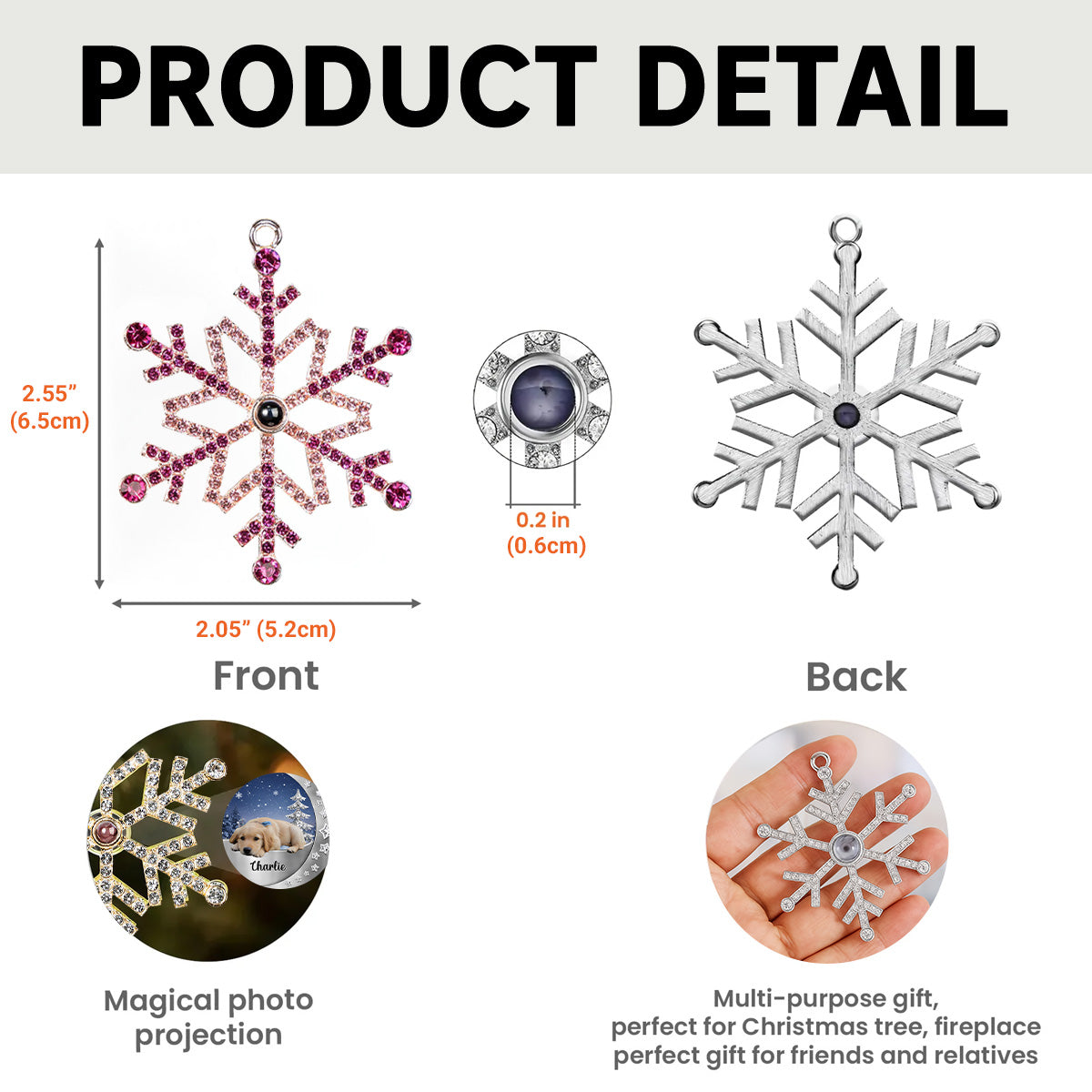 Custom Photo Keepsake Christmas Ornament • Beside You - Personalized Photo Snowflake Projection Ornament