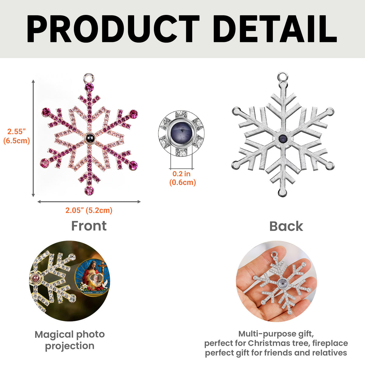 Custom Photo Memorial Christmas Ornament, Sympathy Keepsake • Guardian Of My Heart - Personalized Photo Snowflake Projection Ornament