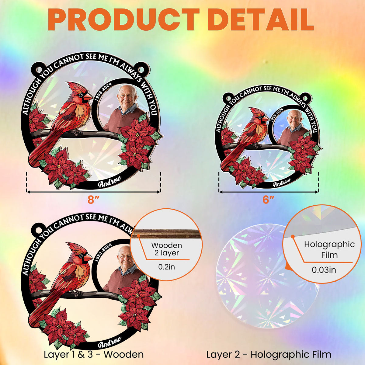 Custom Photo Memorial Hanging Decor, Remembrance Keepsake • You Walk Beside Us Every Day - Personalized Rainbow Suncatcher