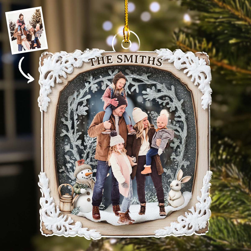 Custom Photo Family Ornament, Christmas Gift for Family Members • Snow Rabbit Family Photo - Personalized Acrylic Ornament