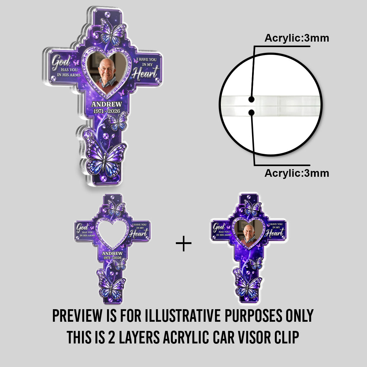 God Has You In His Arms - Personalized Acrylic Car Visor Clip