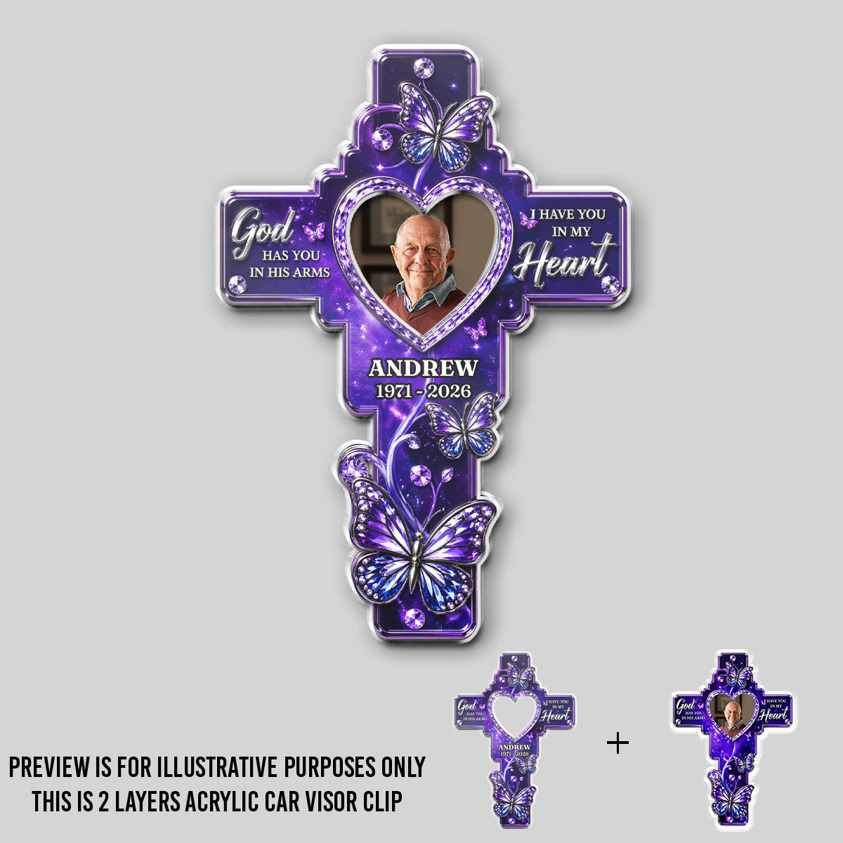 God Has You In His Arms - Personalized Acrylic Car Visor Clip
