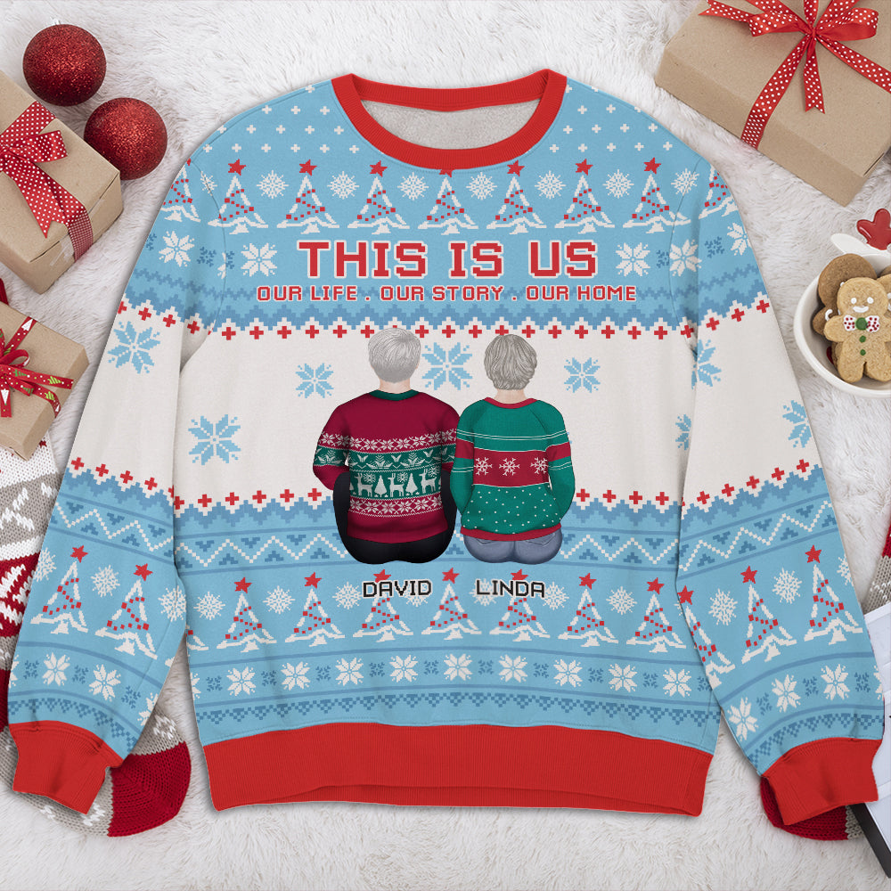 Custom Family Christmas Sweatshirt, Gift for Family Members • Family In Snow - Personalized All-Over-Print Sweatshirt