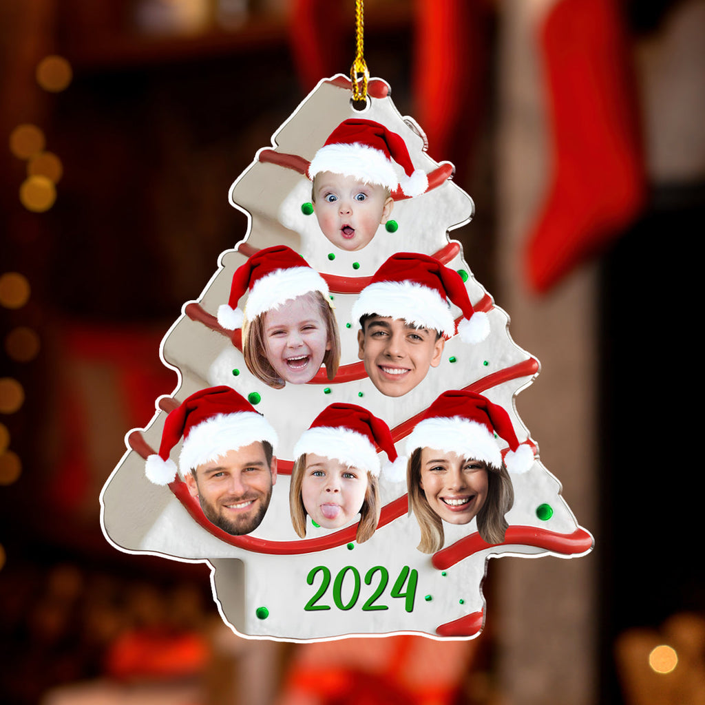 Custom Photo Family Ornament, Christmas Gift for Family Members • Christmas Tree Cake Photo Family - Personalized Acrylic Ornament